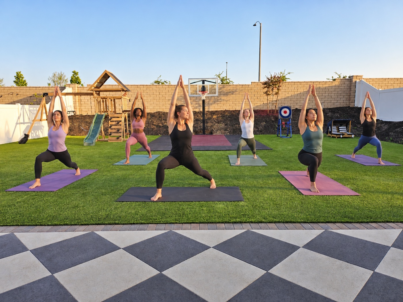 People taking an outdoor yoga class